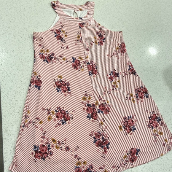 Three Pink Hearts Striped and Floral Dress, X-Large - Picture 1 of 7